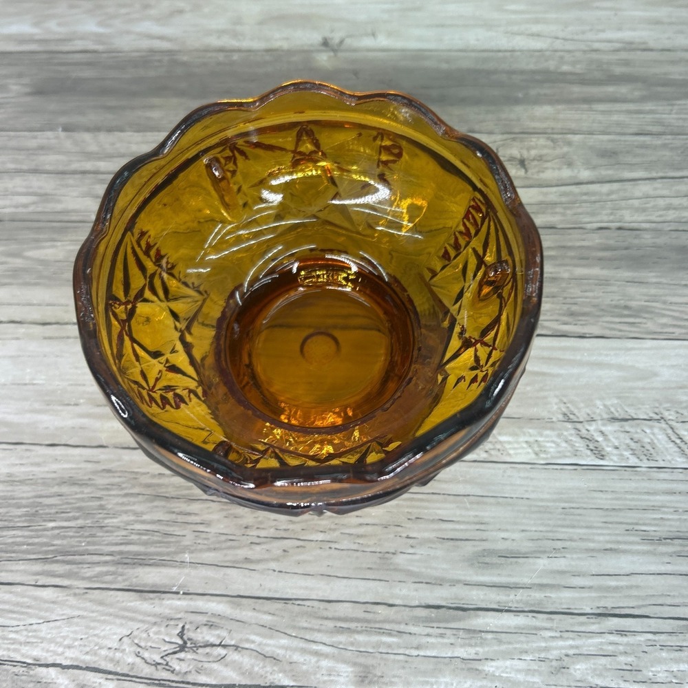 Vintage Indiana Glass Amber Stars & Bars Fairy Lamp Light Base Only - Picture 3 of 7